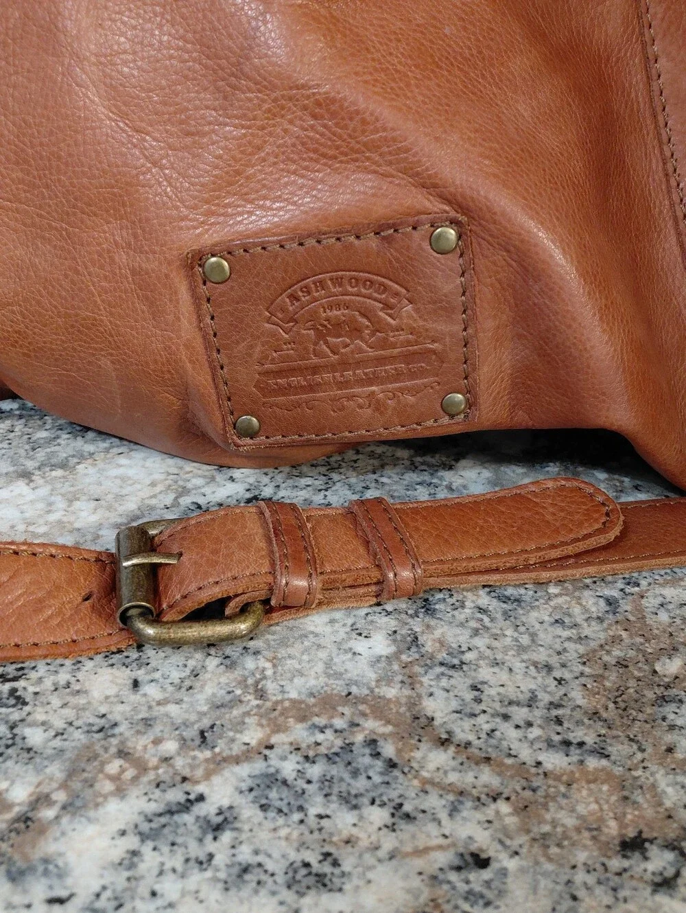 Ashwood Stud-Accent Leather Hobo Bag in Cognac Brown